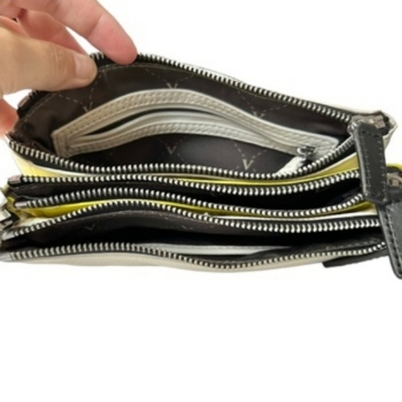 Vince Camuto Neve Crossbody Bag Snow White & Citron Yellow Pebbled Leather - Picture 7 of 16